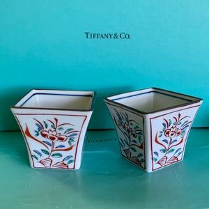 Tiffany & Co. Set 2 Hand Painted Bone China Vases/Votive Holders